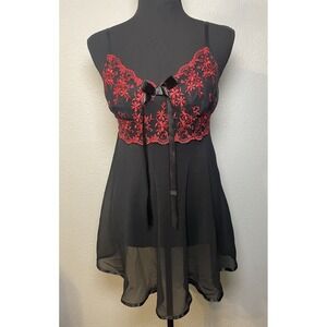 Vintage SEDUCTIVE WEAR by Cinema Etoile Black‎ Red Sheer Babydoll Nightie Small